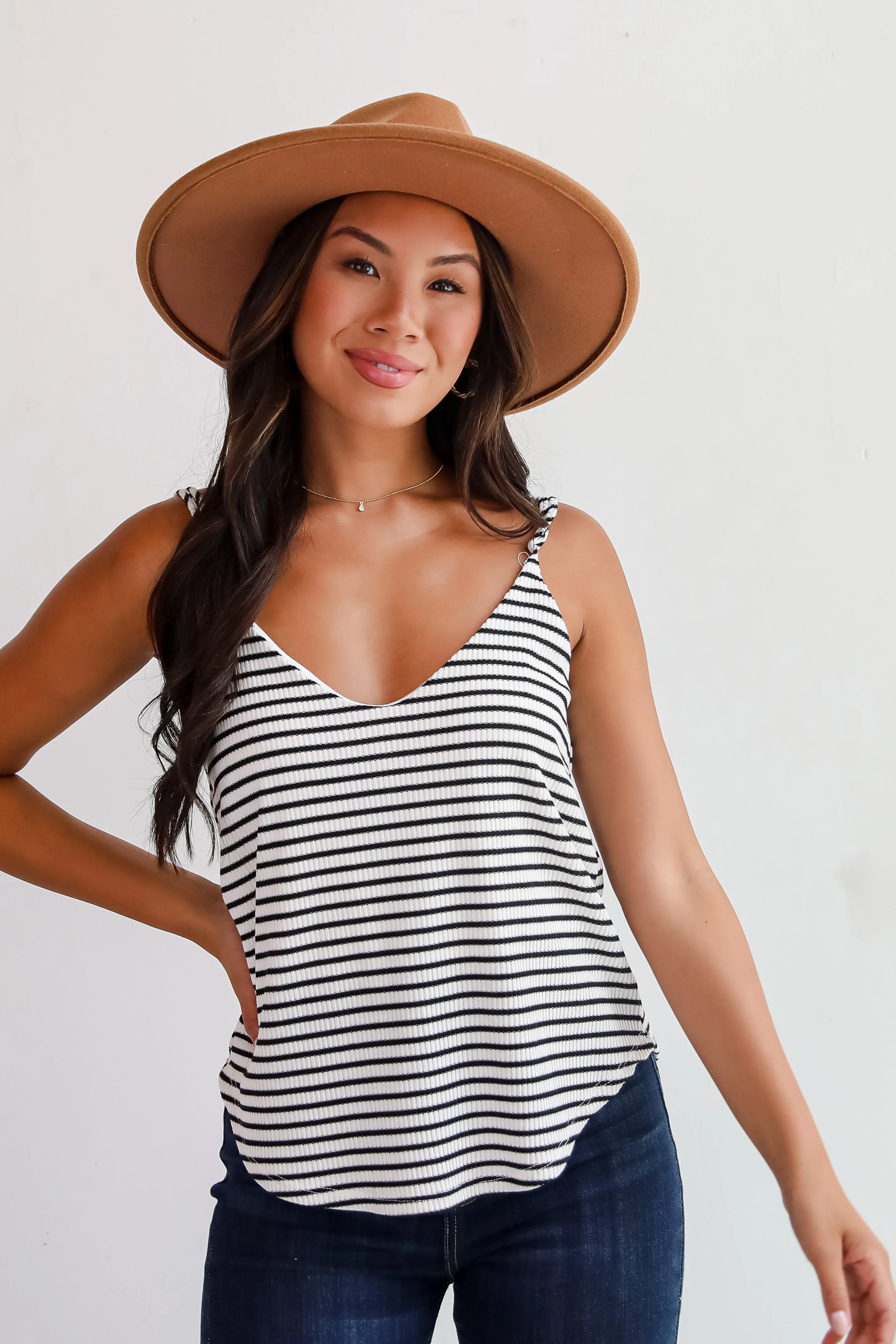 FINAL SALE - Envied Comfort Ivory Striped Knit Tank - DU DEAL