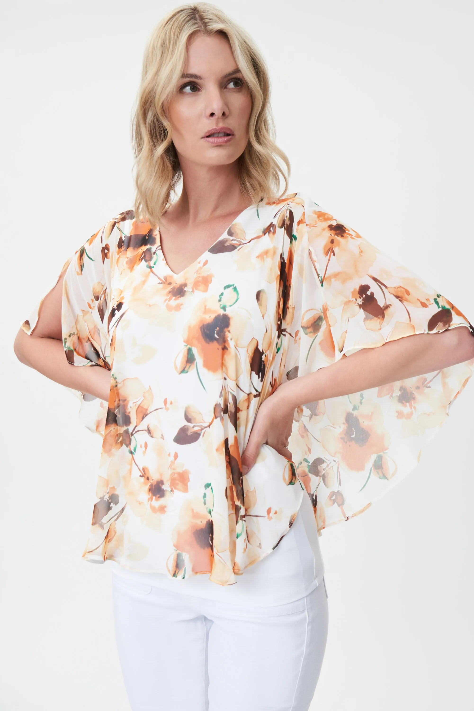 Floral Print Chiffon Poncho Style 232169