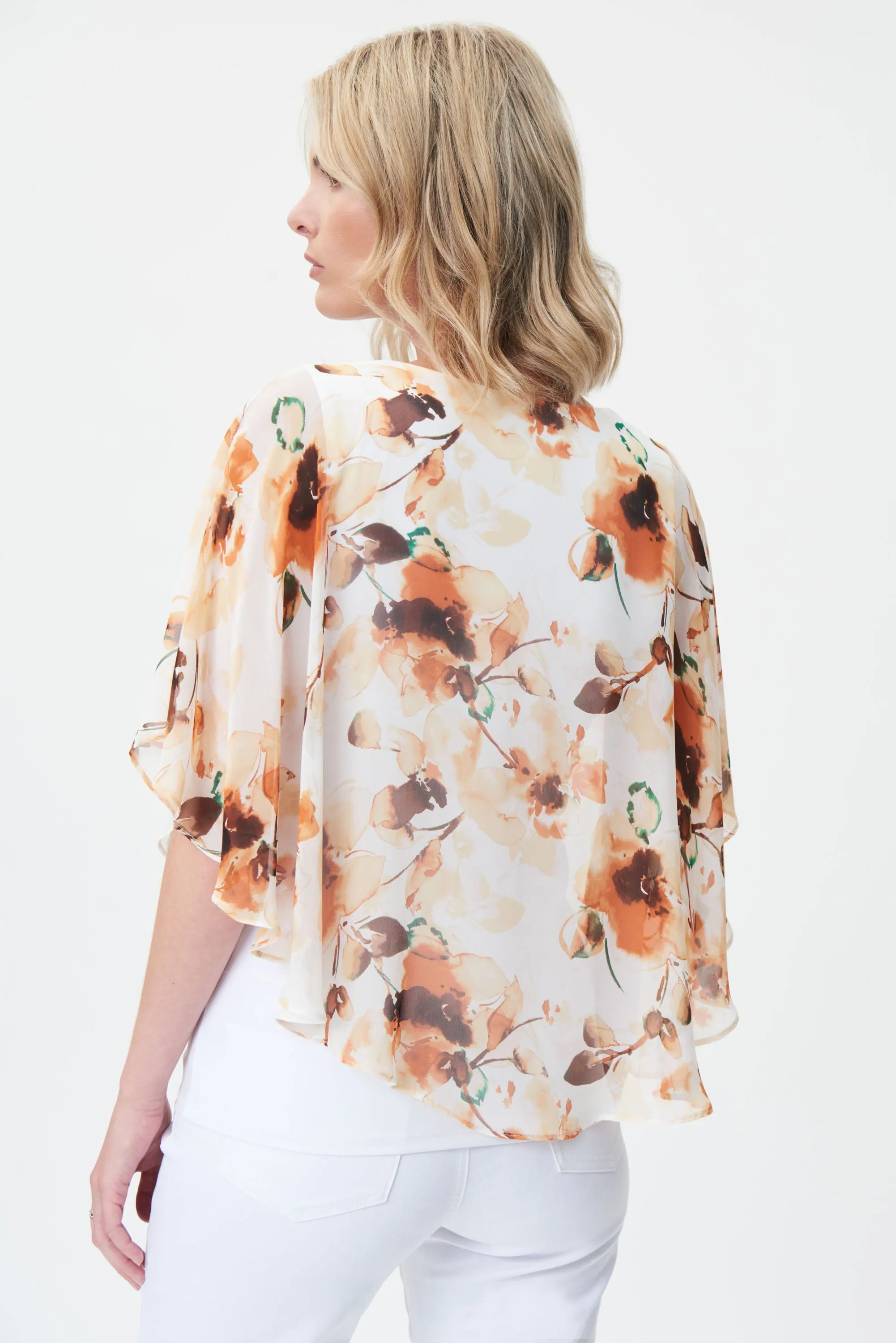 Floral Print Chiffon Poncho Style 232169