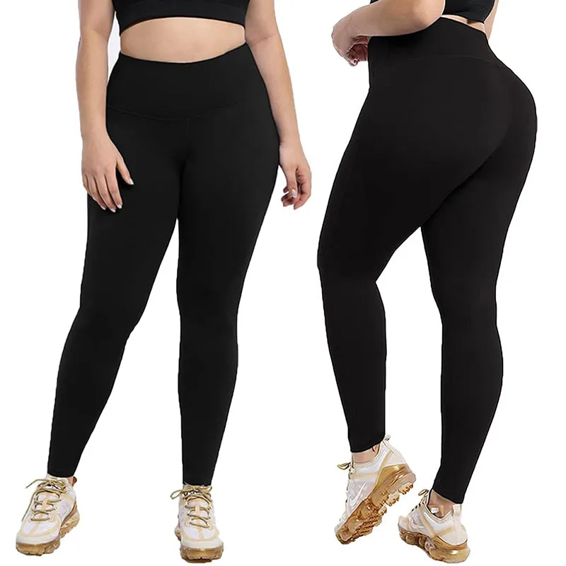 Fullsoft Black Plus Size Womens Leggings High Waisted Yoga Workout Pants