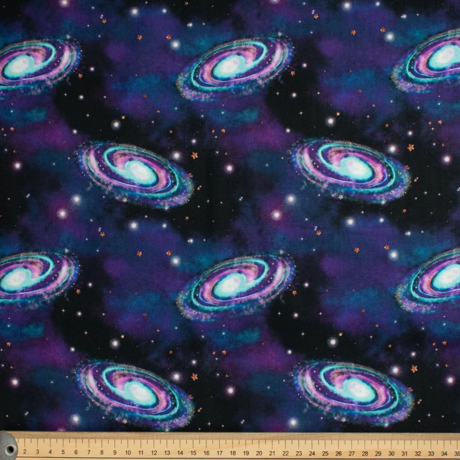 Galaxy Collection Blue & Purple Star River on Black Cotton Prints