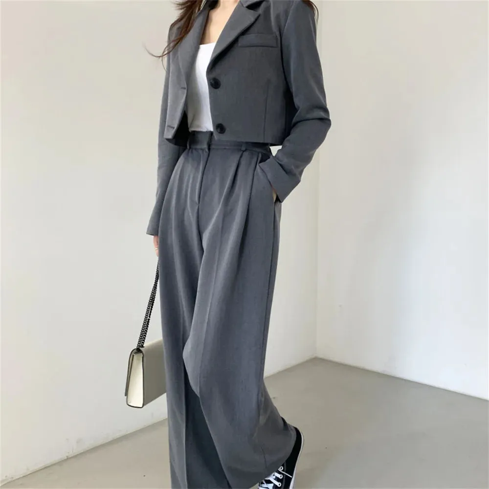 Girlary Chic OL Solid Two Pieces Sets Women Slim Casual Blazers Spring Office Lady Elegant Work Wear Loose Pants Suits