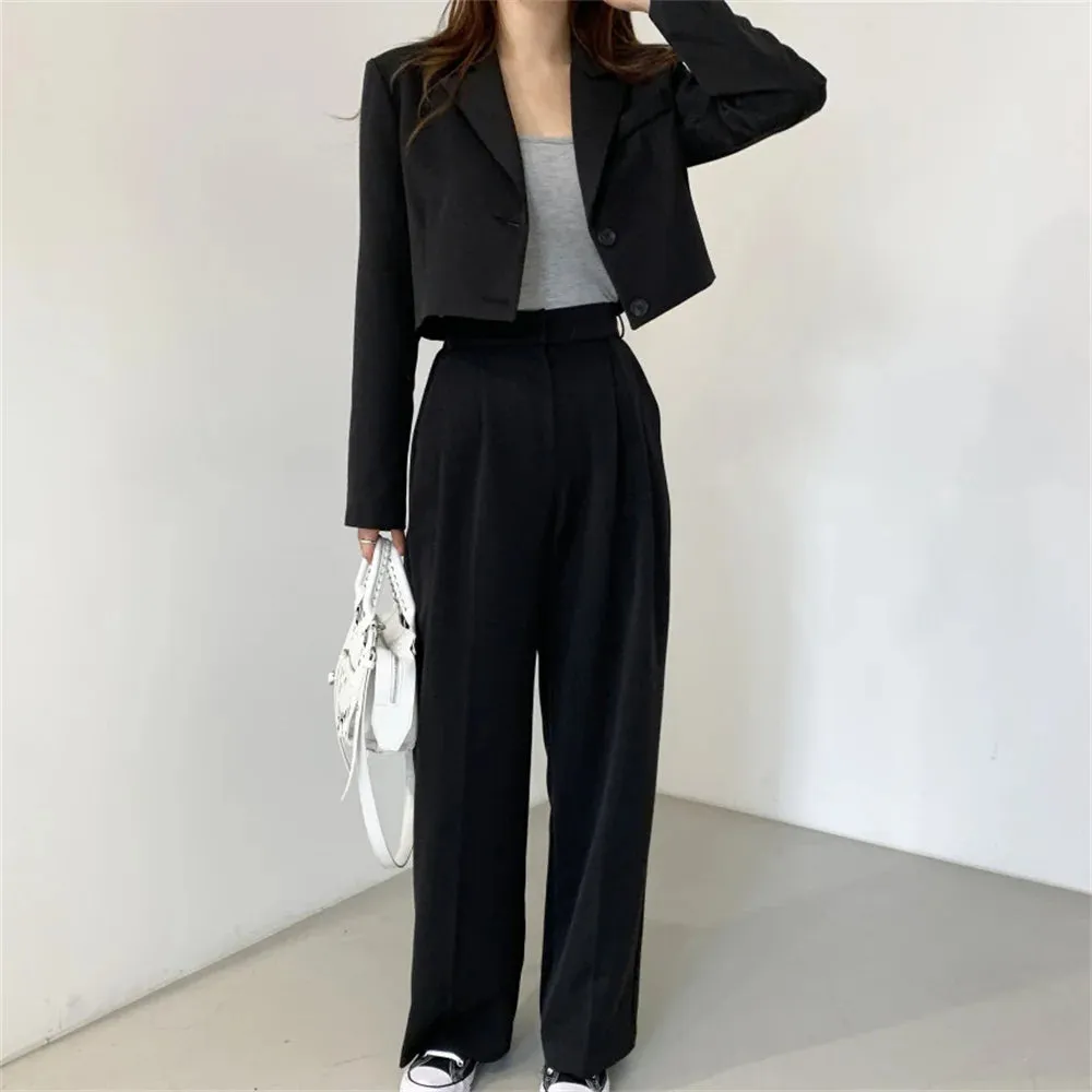 Girlary Chic OL Solid Two Pieces Sets Women Slim Casual Blazers Spring Office Lady Elegant Work Wear Loose Pants Suits