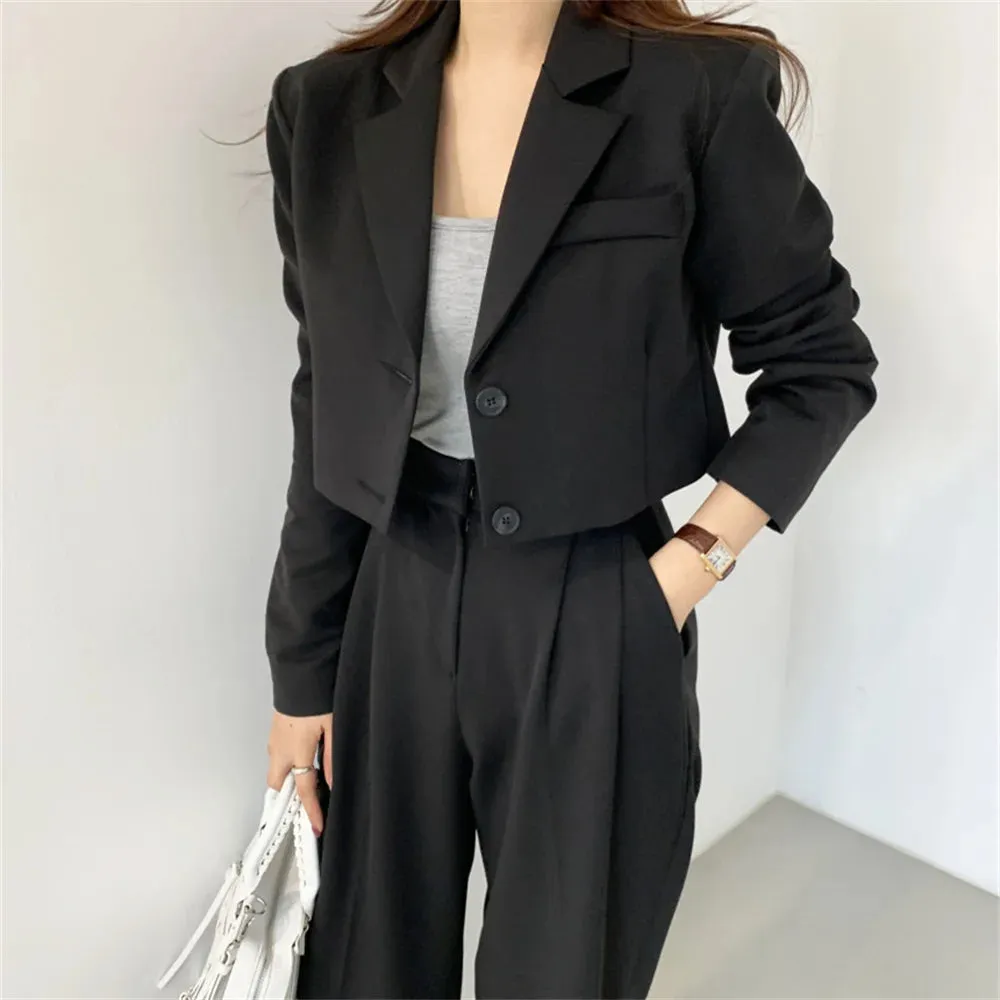 Girlary Chic OL Solid Two Pieces Sets Women Slim Casual Blazers Spring Office Lady Elegant Work Wear Loose Pants Suits