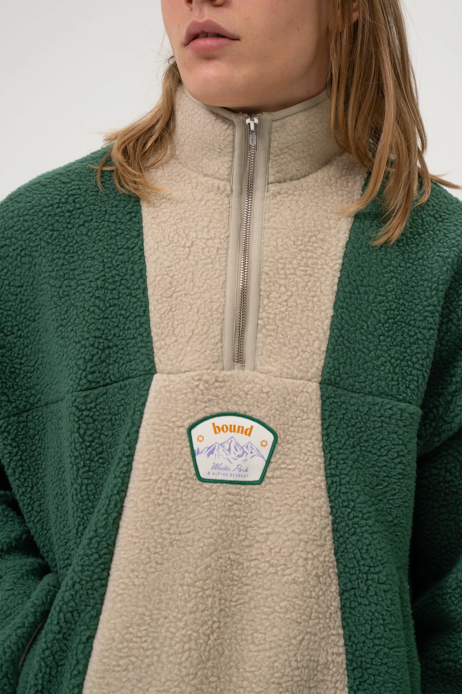 GREEN PANEL RETRO FLEECE PULLOVER