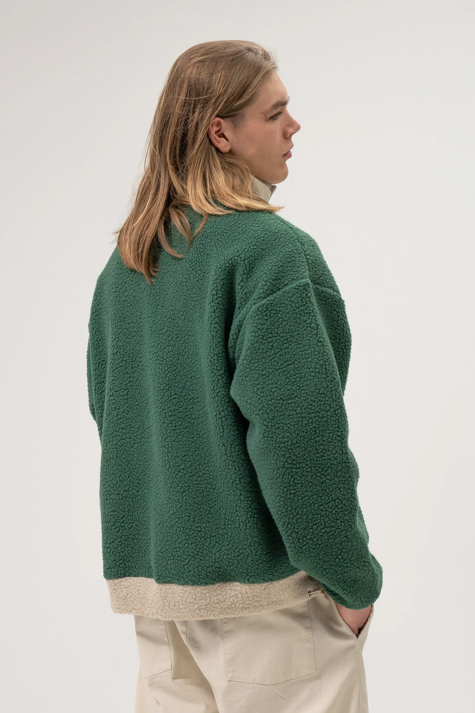 GREEN PANEL RETRO FLEECE PULLOVER