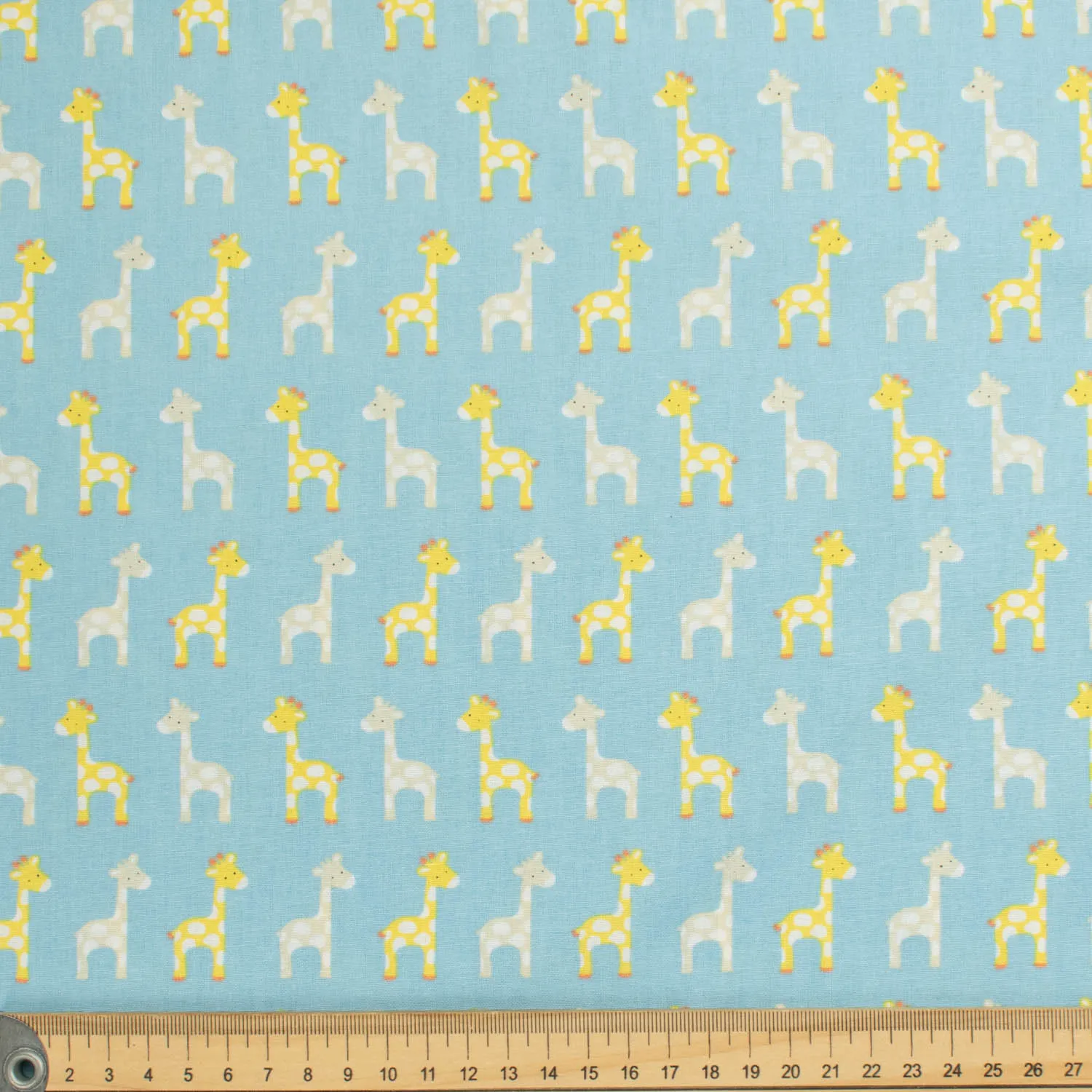 Happy Animal Collection Yellow & Grey Giraffe on Blue Cotton Prints