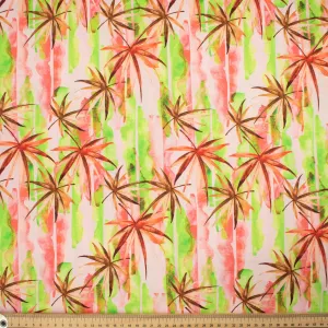 Hawaii Style Collection #02 Orange Leaves & Green Watercolour Shading Stripes Cotton Prints