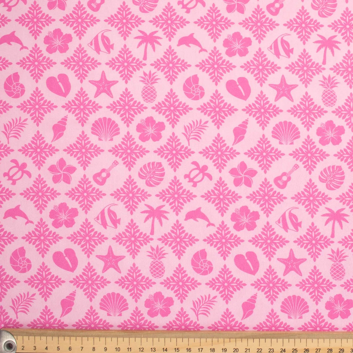 Hawaii Style Collection #13 Flower, Leaves & Sea Life on Pink Cotton Prints