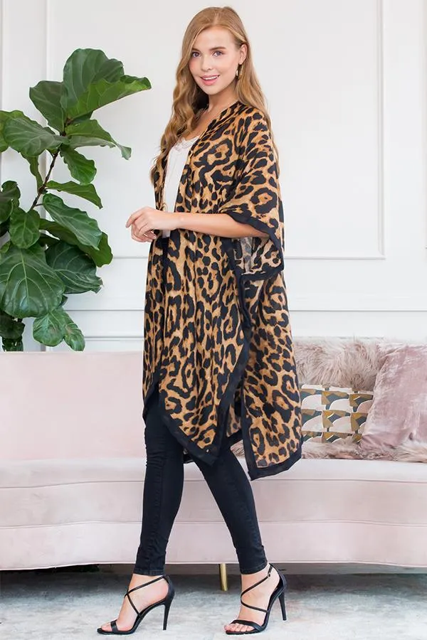 Hdf2503br - Brown Leopard Open Front Kimono