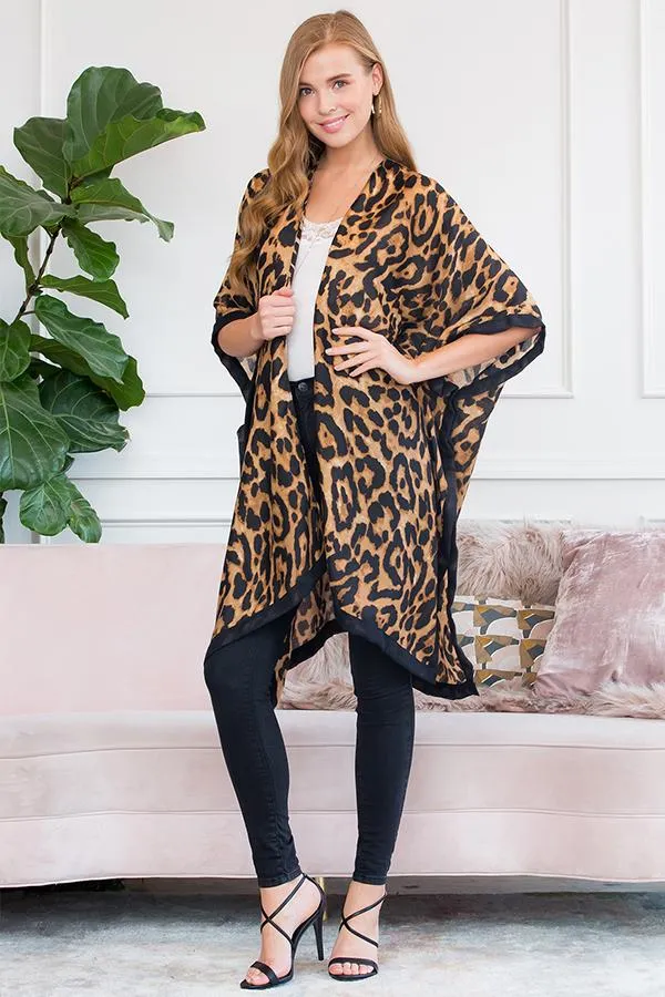 Hdf2503br - Brown Leopard Open Front Kimono