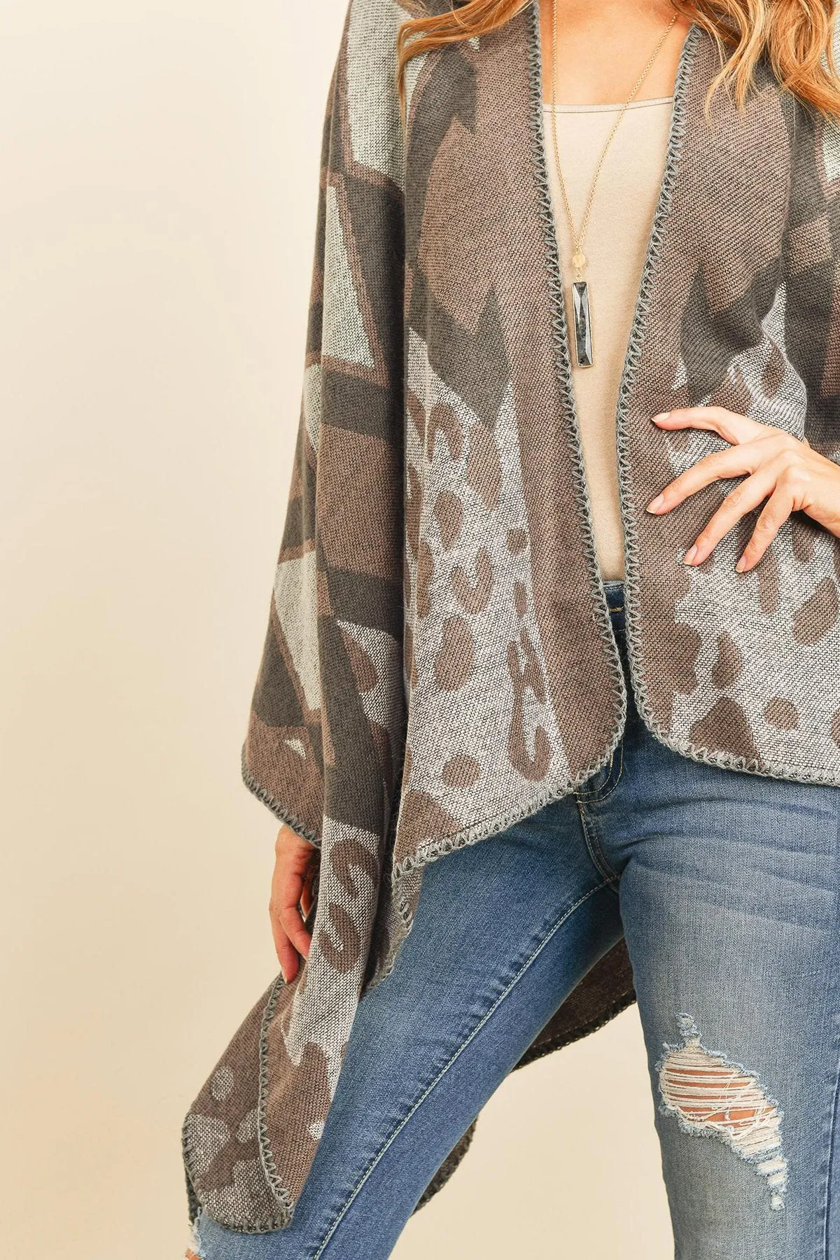 Hdf3142-Chevron Leopard Open Front Kimono