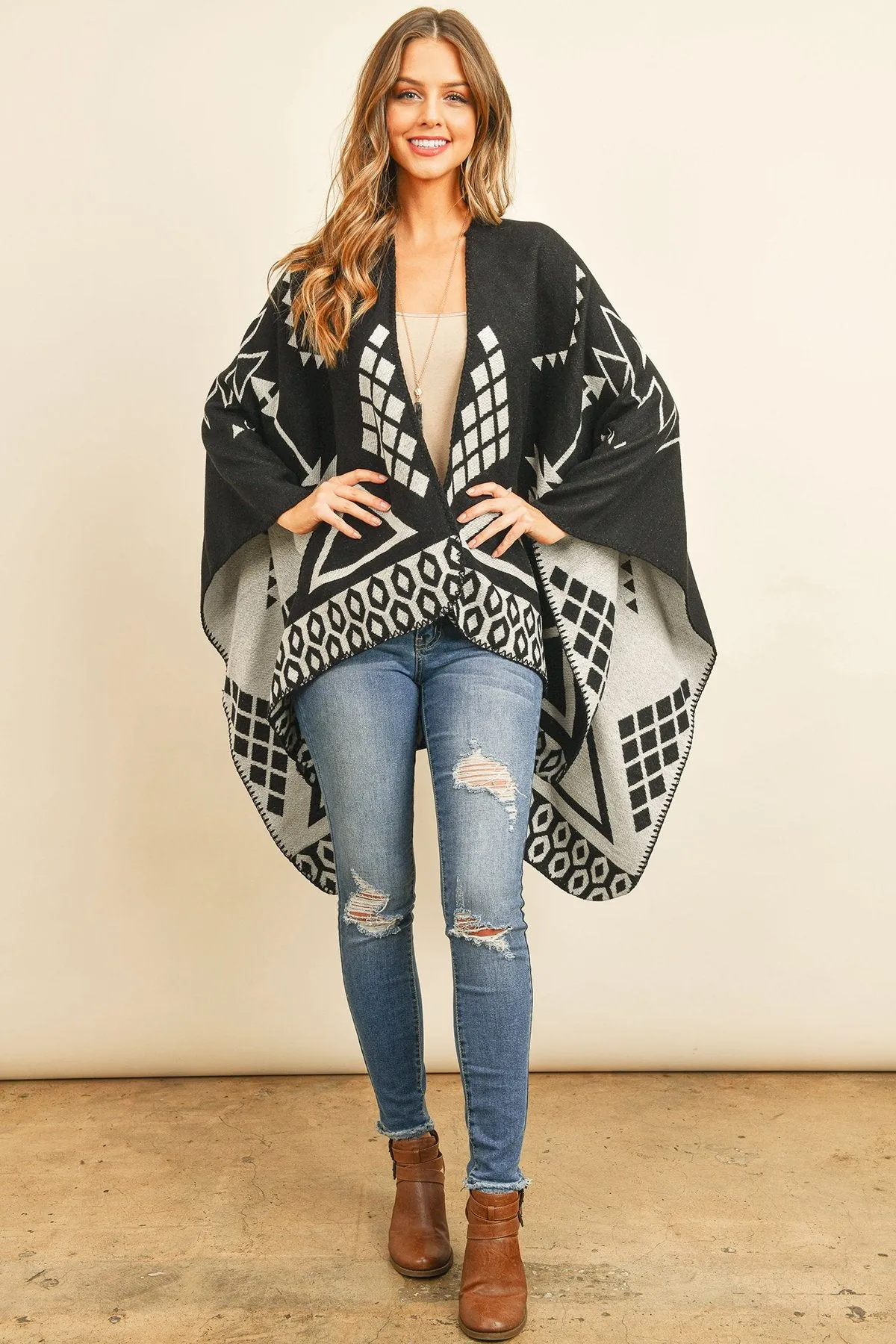 Hdf3153 - Triangle Pattern Open Front Kimono