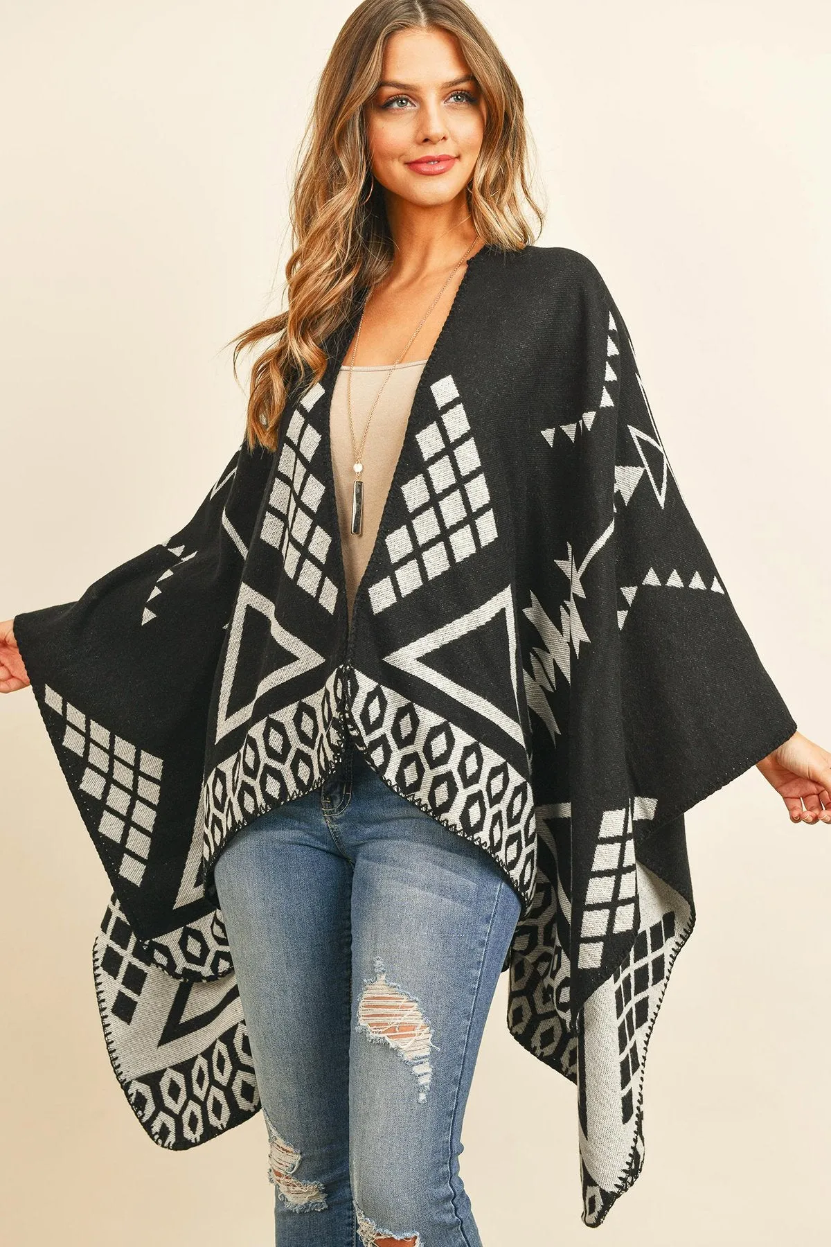 Hdf3153 - Triangle Pattern Open Front Kimono