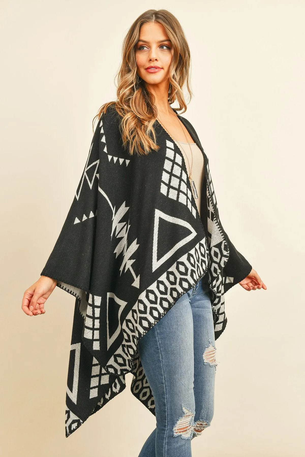 Hdf3153 - Triangle Pattern Open Front Kimono