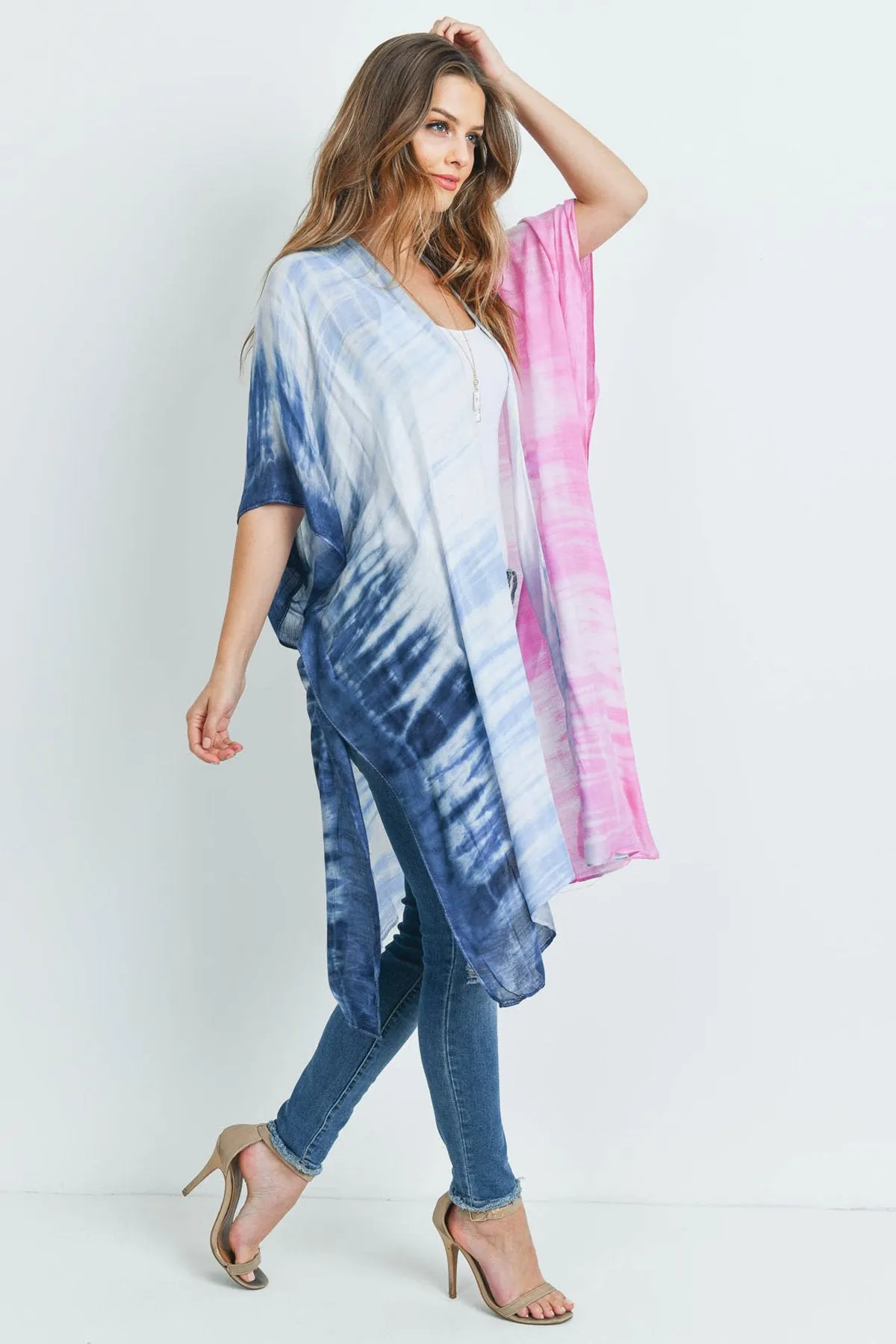 Hdf3173 - Tie Dye Ombre Open Front Kimono