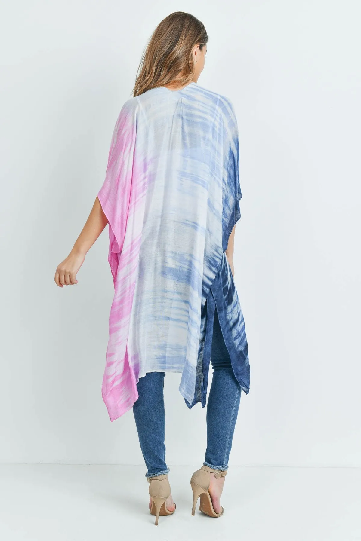 Hdf3173 - Tie Dye Ombre Open Front Kimono