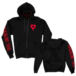 Heart Skull Embroidered Zip-Up Hoodie (Black)