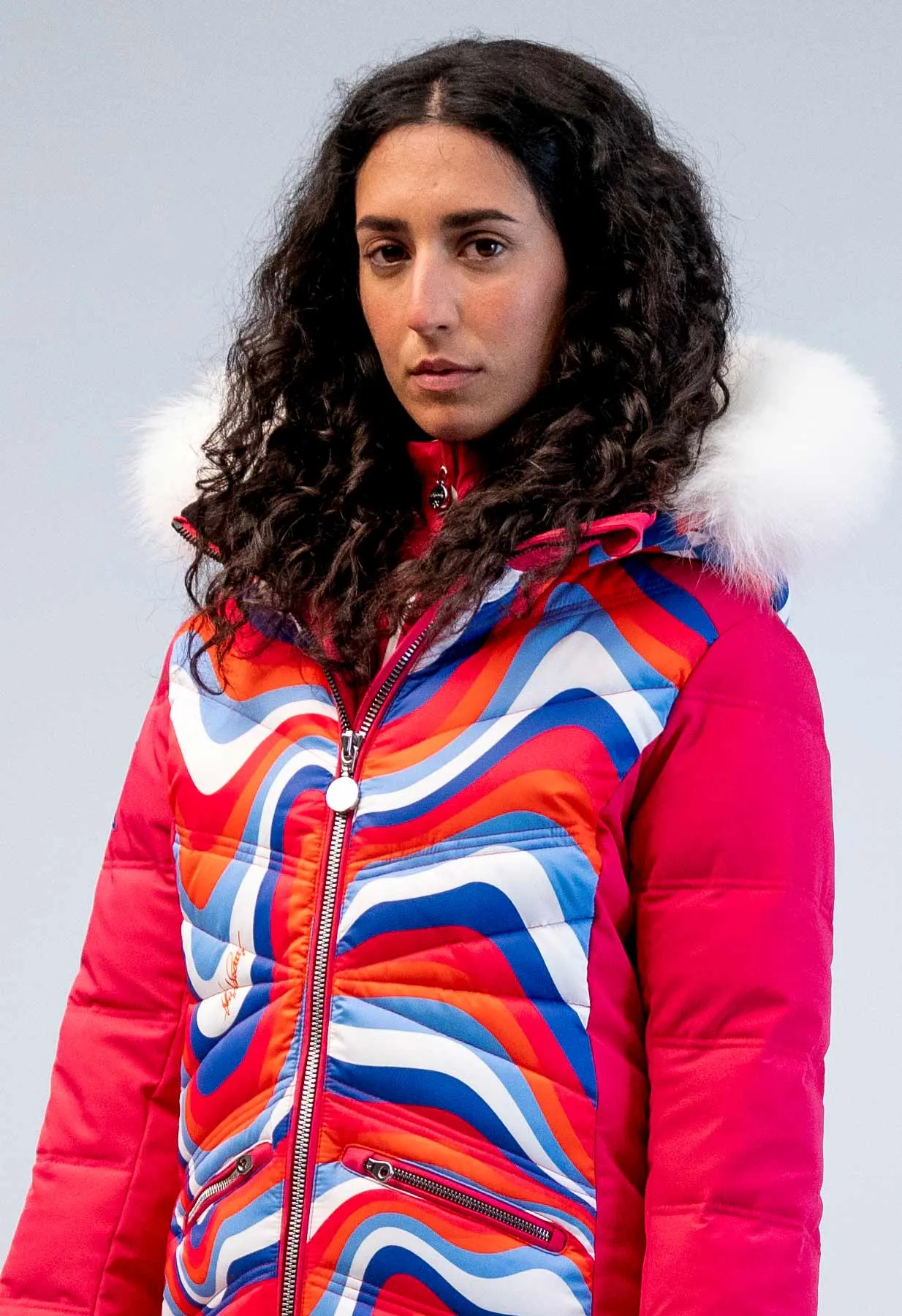 High Society Alyssa Pink Down Ski Jacket with Fur Hood