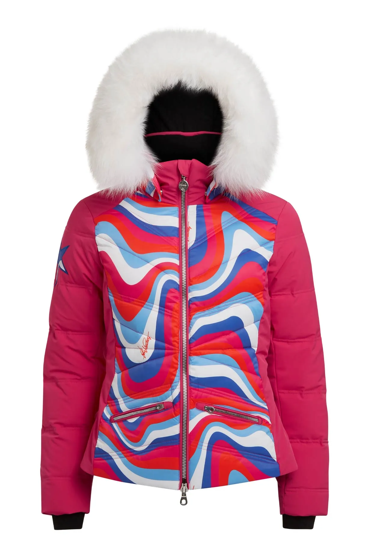 High Society Alyssa Pink Down Ski Jacket with Fur Hood