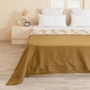 HOMEMONDE Premium Cotton Double Bed Dohar Reversible AC Dohar Blanket, Printed & Skin Friendly Quilt - (Dark Camel & White - 84 x 94 Inches)