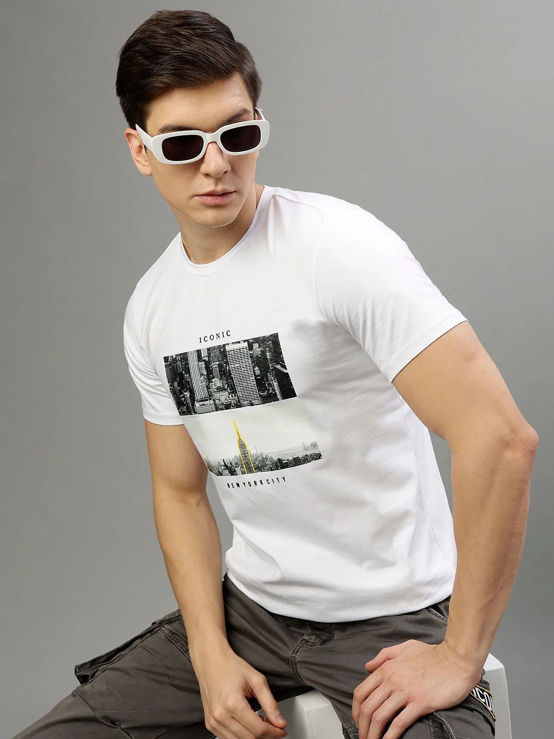 Iconic White Fashion Printed Regular fit T-Shirts