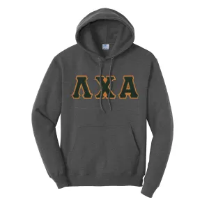 Lambda Chi Dark Heather Hoodie with Sewn On Letters