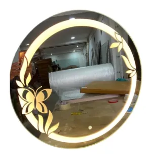 LAXMI Glass Shop Wall Mounted Led Touch Sensor Mirror with Aluminum Frame | LED Illuminated Modern Butterfly with Leaf Pattern Vanity Mirror for Bathroom, Bedroom & Makeup Room (24inch x 24inch)