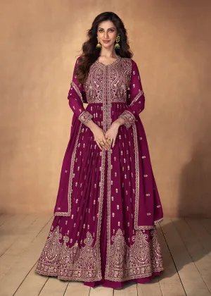 Lehenga Style Magenta Wedding Wear Anarkali Suit