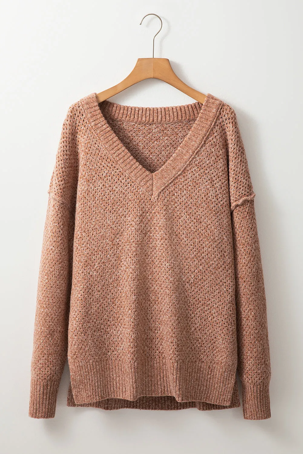 Loose Eyelet Drop Shoulder Sweater