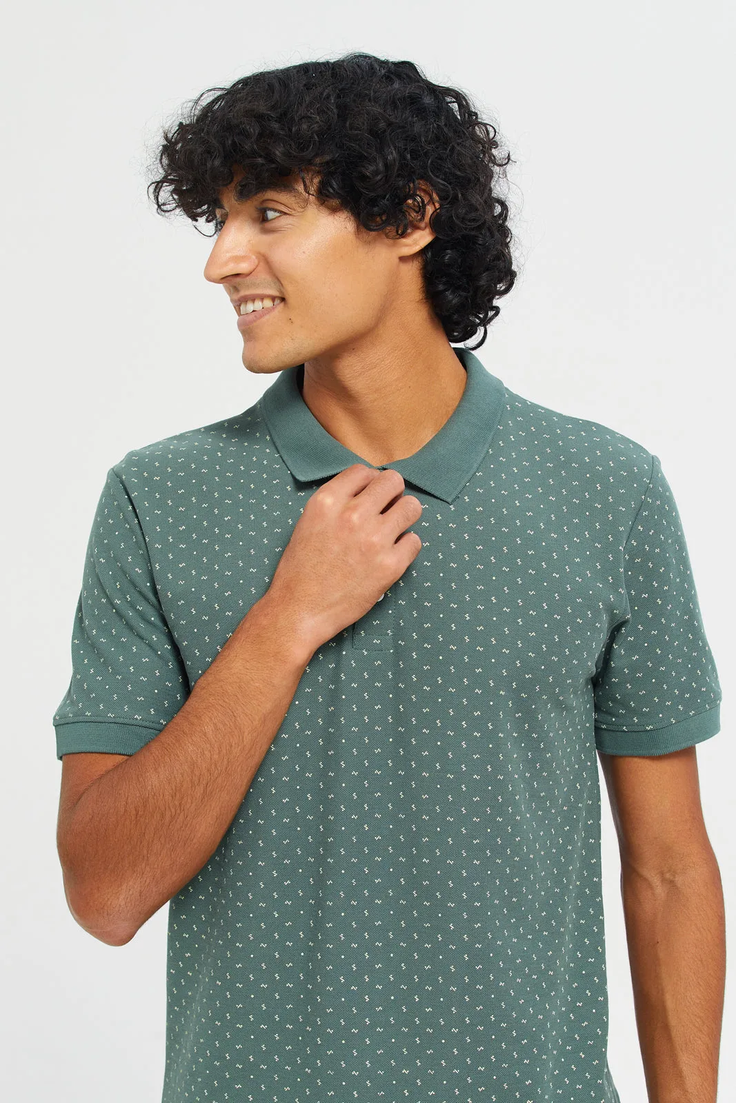 Men Green Printed Polo T-Shirt