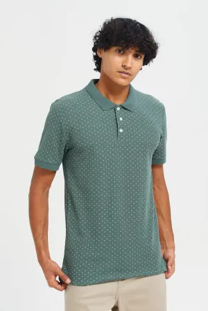 Men Green Printed Polo T-Shirt