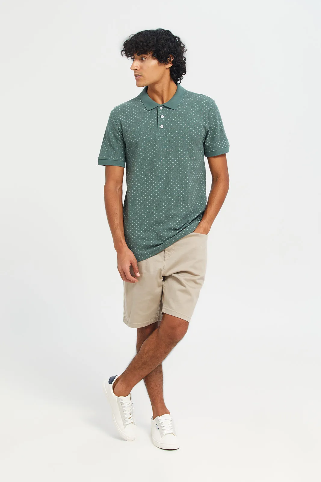 Men Green Printed Polo T-Shirt