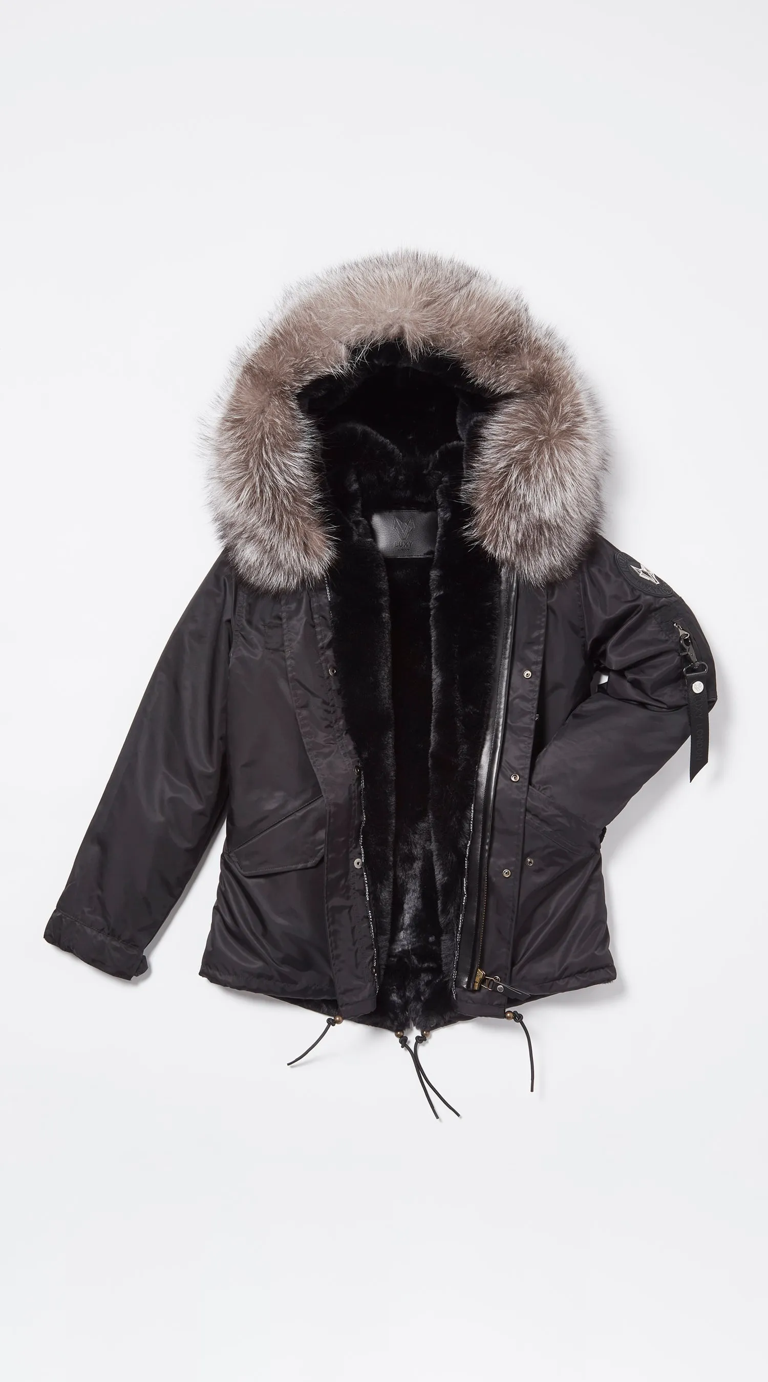 Mens Black Water-Repellent Luxy Fur Parka - Silver Frost Fox