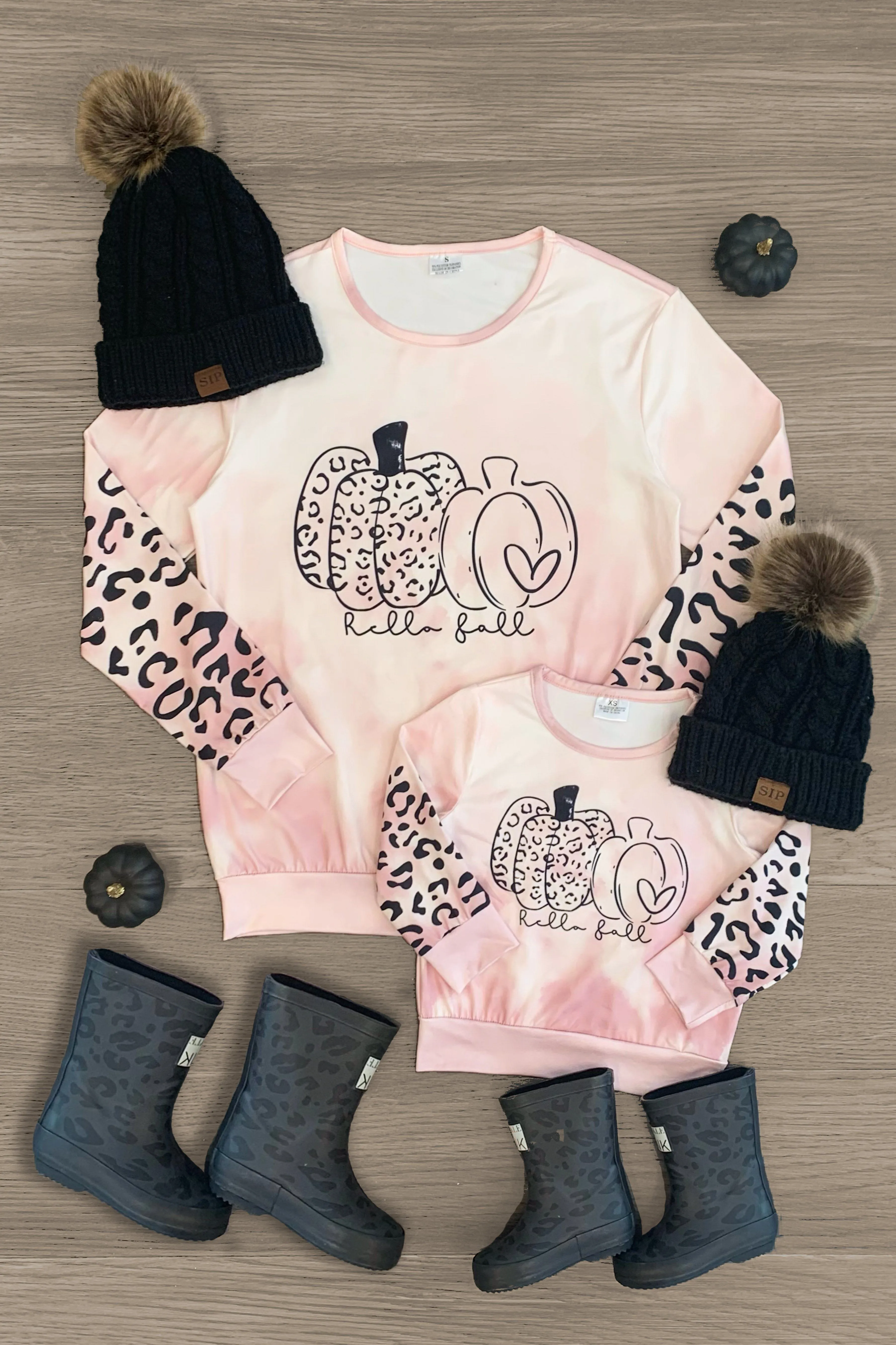 Mom & Me - "Hello Fall" Dusty Pink Leopard Pumpkin Top