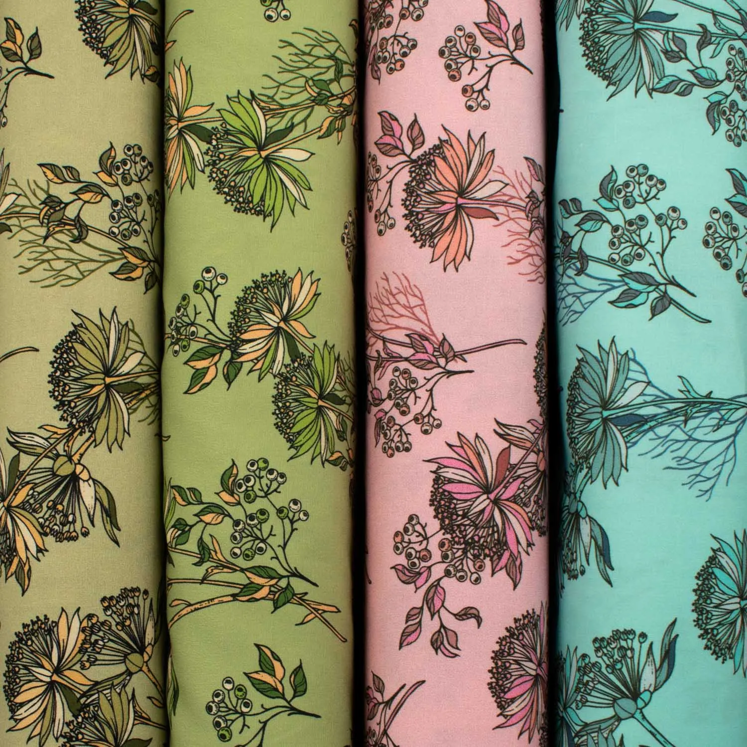 Old World Plants Collection #03 Floral on Olive Green Cotton Prints