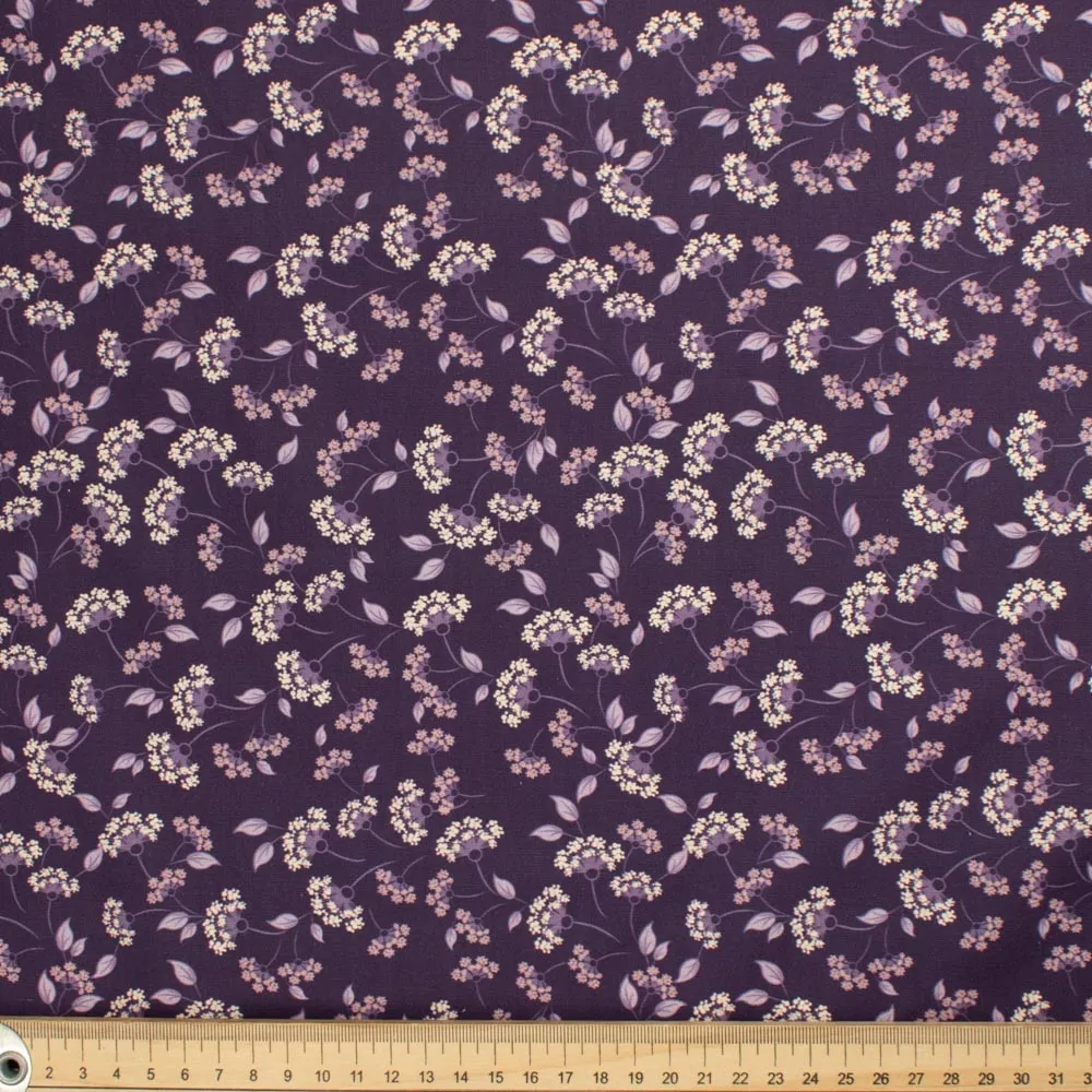 Old World Purple Collection #02 Small Yellow Wattle Flower on Purple Cotton Prints