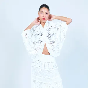 Open-front floral crochet cardigan wholesale