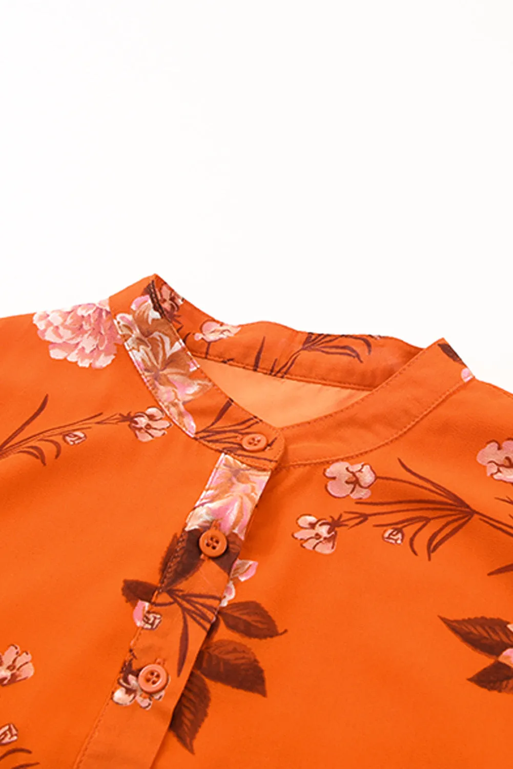 Orange Vintage Floral Print Drawstring Flowy Dress