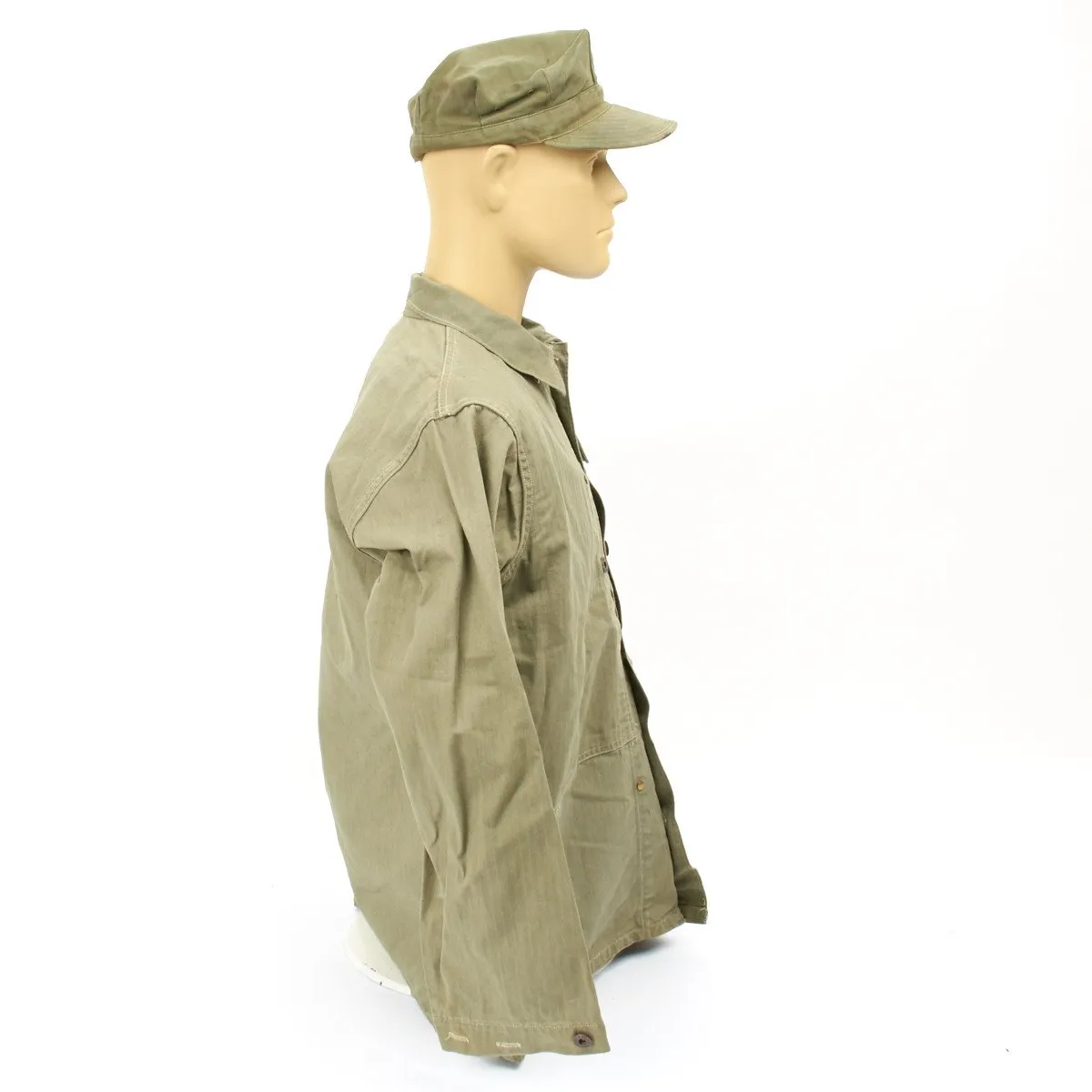 Original U.S. WWII USMC HBT Herringbone Twill P44 Utility Combat Uniform with P44 Cap