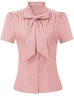 Pink Blouses for Women Dressy Plus Size Retro Blouses Casual Office Work Blouse Shirts Tops Pink 3X-Large