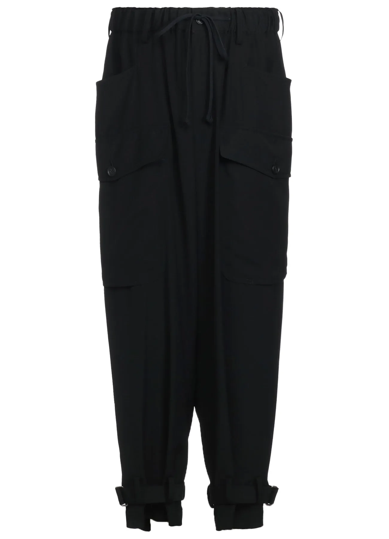 POLYESTER GABARDINE CARGO PANTS WITH BELTED HEMS