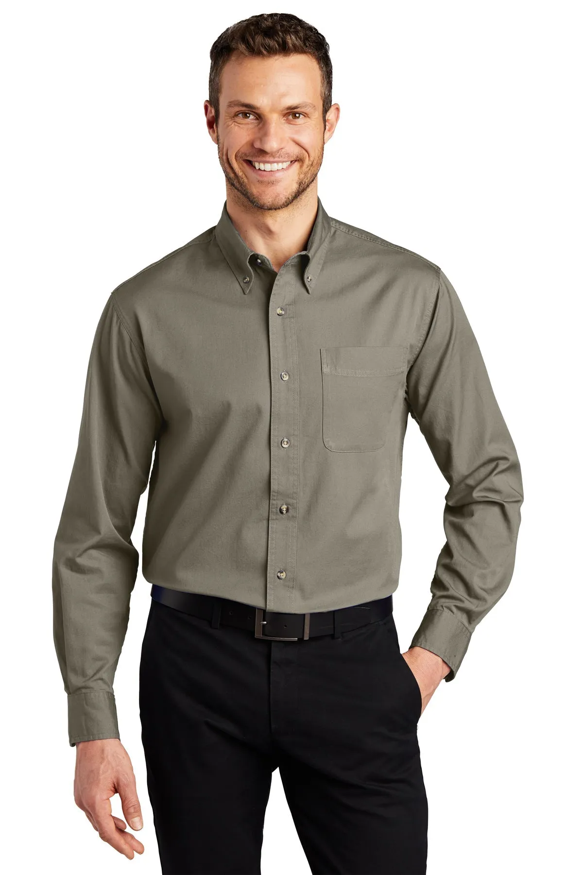 Port Authority Tall Branded Twill Shirts, Khaki