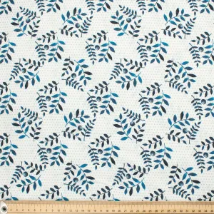 Provence Collection #06 Blue Leaves & Micro Dot on White Cotton Prints