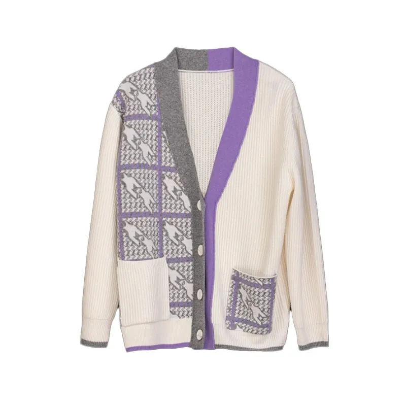 Purple Woolen Knitted Cardigan