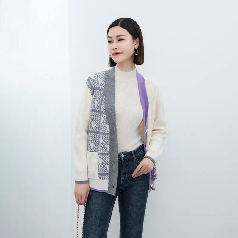 Purple Woolen Knitted Cardigan