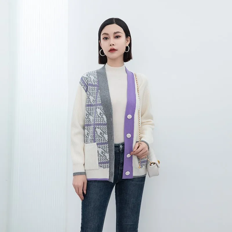 Purple Woolen Knitted Cardigan