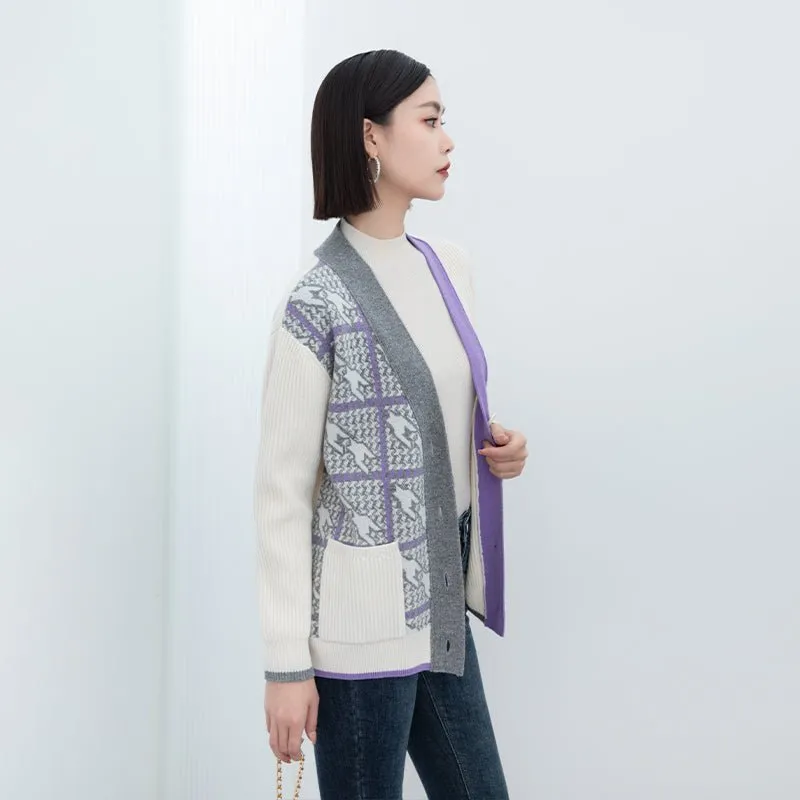 Purple Woolen Knitted Cardigan