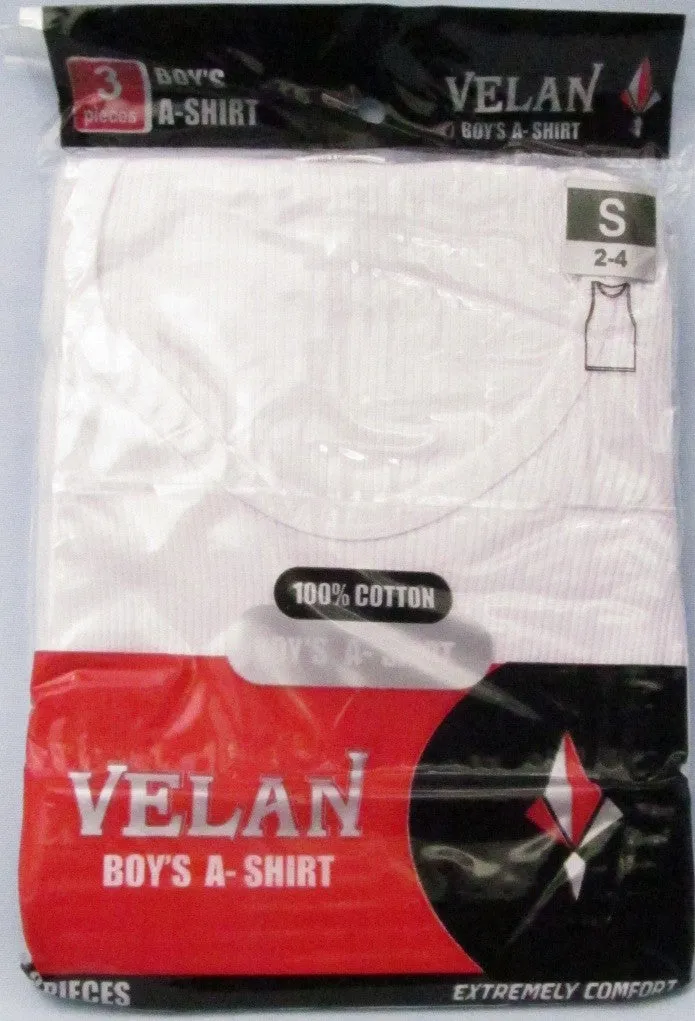 "velan" boy's 3pc/pk 100% cotton white a-shirt (s, m, lg, xl) Case of 48