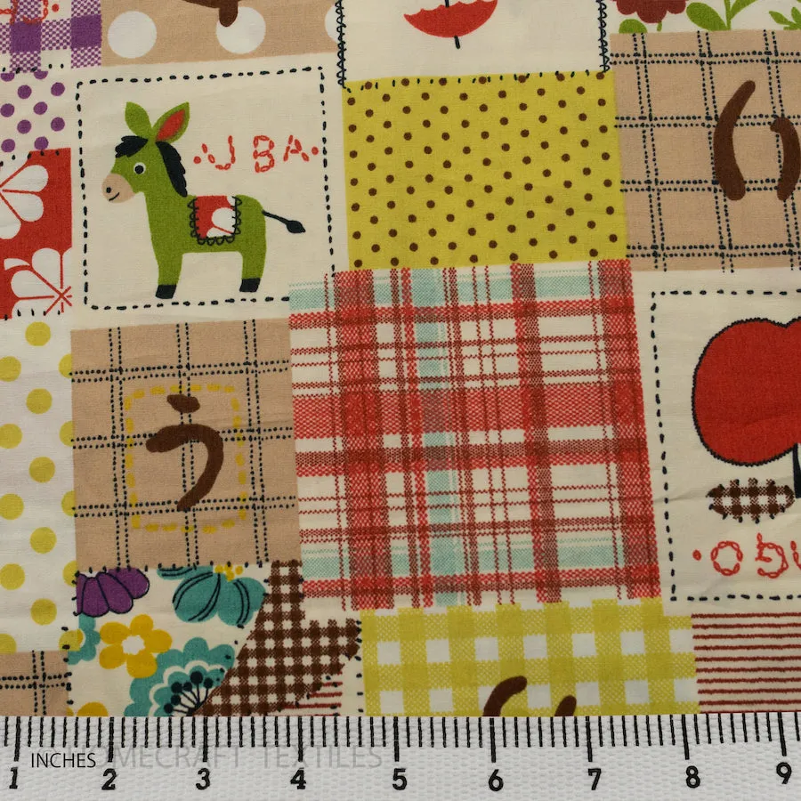 Red Learning Patchwork Cotton Print